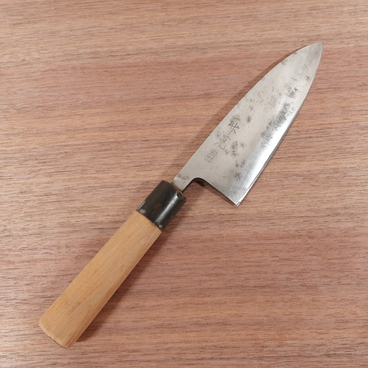 Takeaki Deba Knife, Sharpened, Water Buffalo Handle, Thick Blade, Special Forged, Pitting Present, 165mm