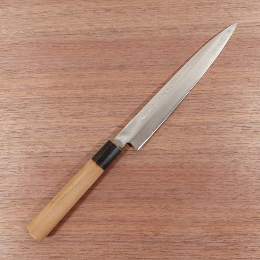 Kikuichimonji Yanagiba Knife, Sharpened, Water Buffalo Handle, Sashimi Knife, Special Make, Minimal Signs of Use, 215mm