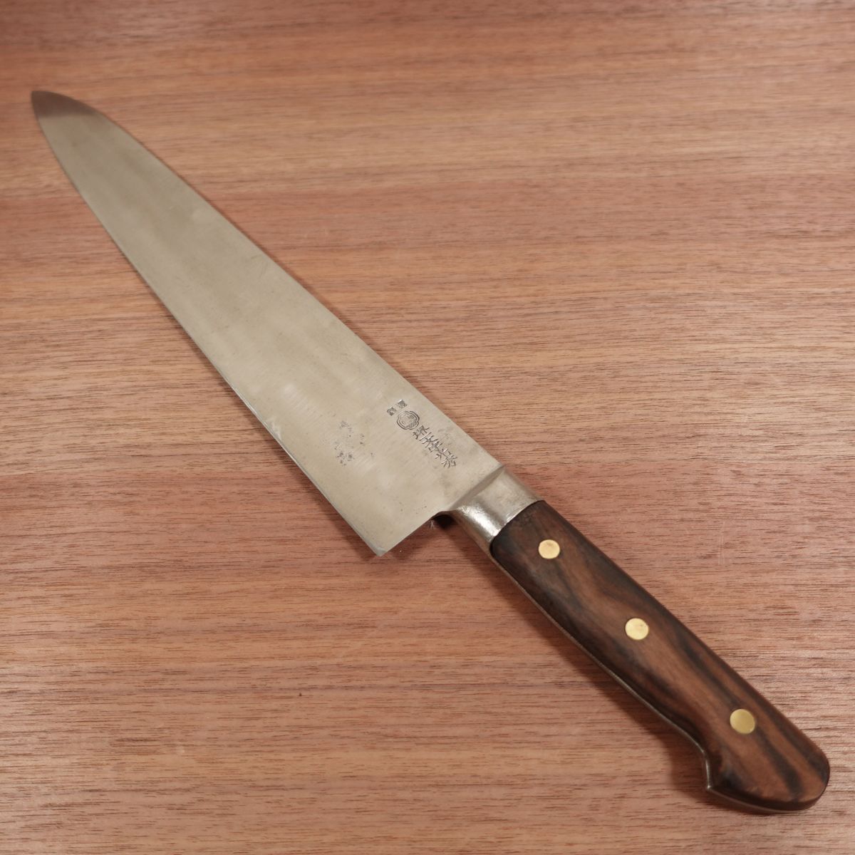 Sakai Ichimonji Mitsuhide Gyuto Messer, Geschärft, Allzweckmesser, Kochmesser, Karbonstahl, Nietenabdeckung Fehlt, 345mm