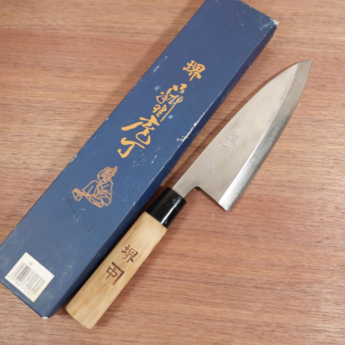 Sakai Kanenaka Deba-Messer, geschliffen, Sakai "Naka", Sakai Kanenaka Saku, verpackt, hervorragender Lagerzustand, 185mm