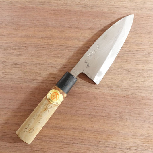 Sakai Naosuke Deba Knife, Sharpened, Carbon Steel, Single Bevel, Sakai Blade Sticker, 155mm