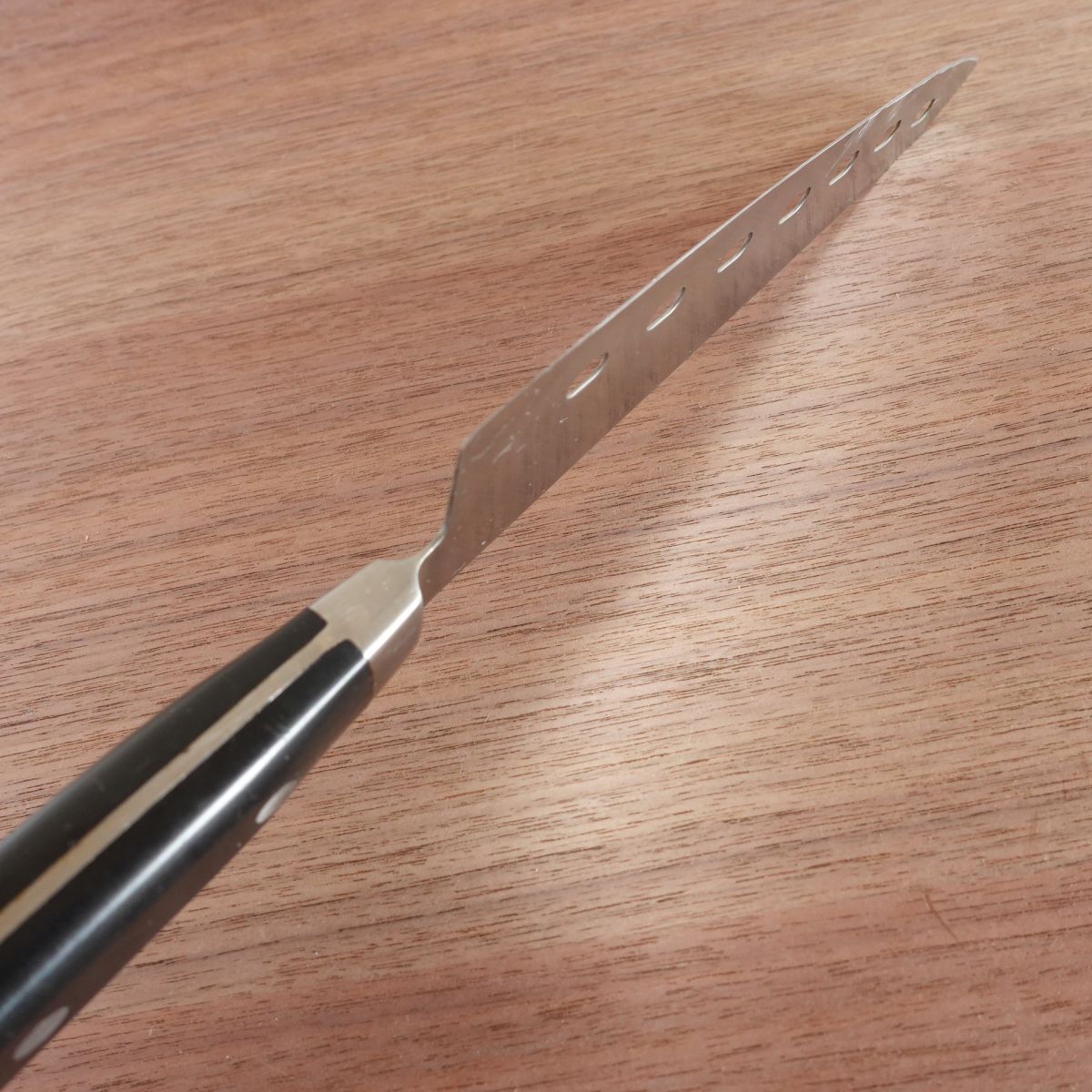 Noshu Magoroku Gyuto Knife, Sharpened, Sakimaru Tip, Perforated Blade, Molybdenum Steel, Santoku Style, 185mm
