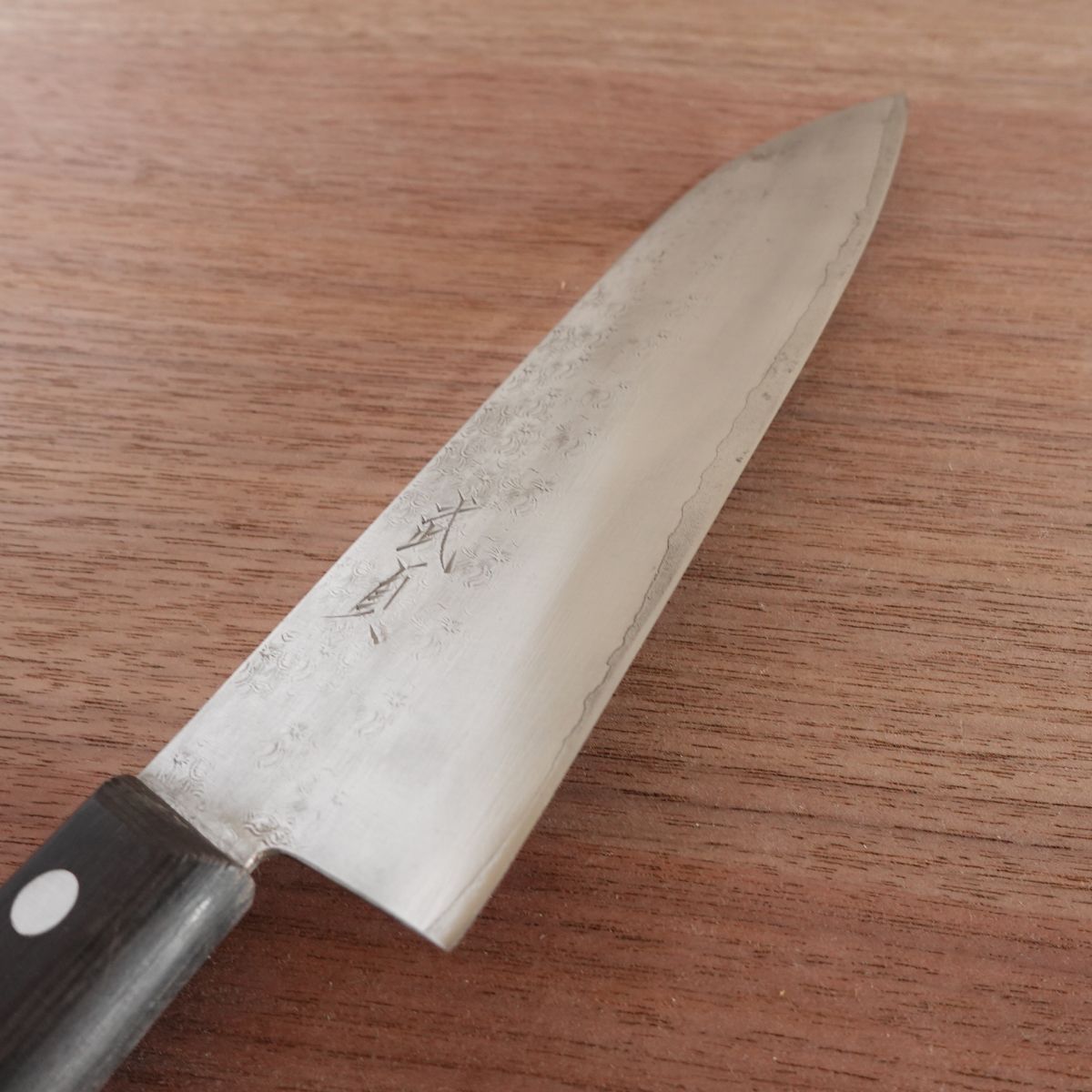 Takesada Santoku Knife, Sharpened, Hand-Forged Aogami Steel, Yasuki Blue Steel, Hon-Warikomi, 175mm