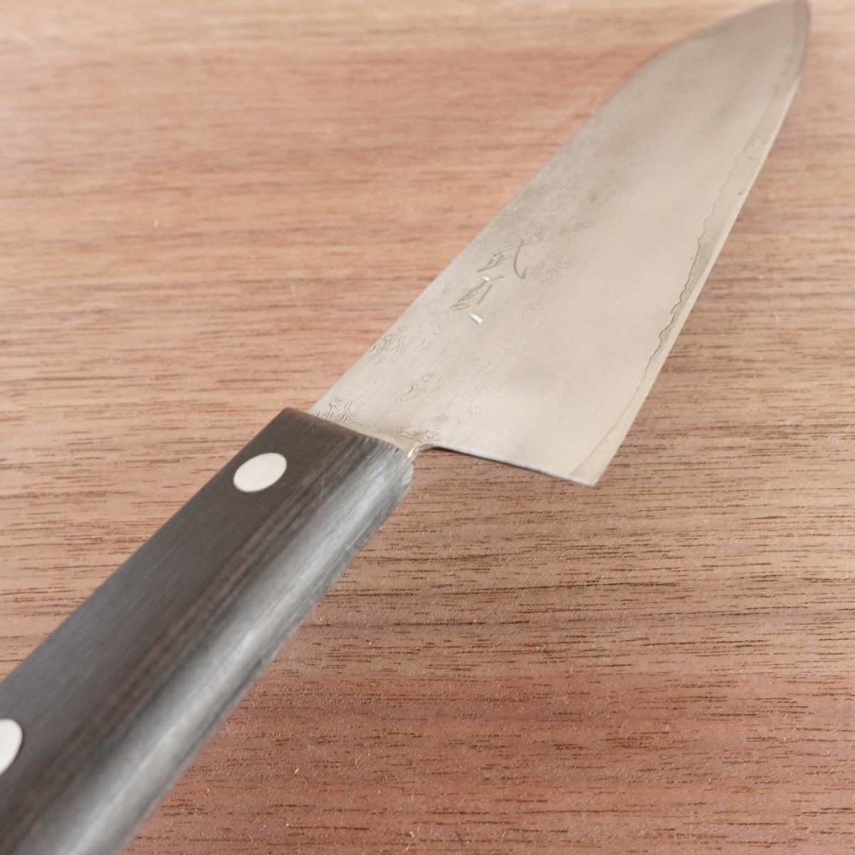 Takesada Santoku Knife, Sharpened, Hand-Forged Aogami Steel, Yasuki Blue Steel, Hon-Warikomi, 175mm