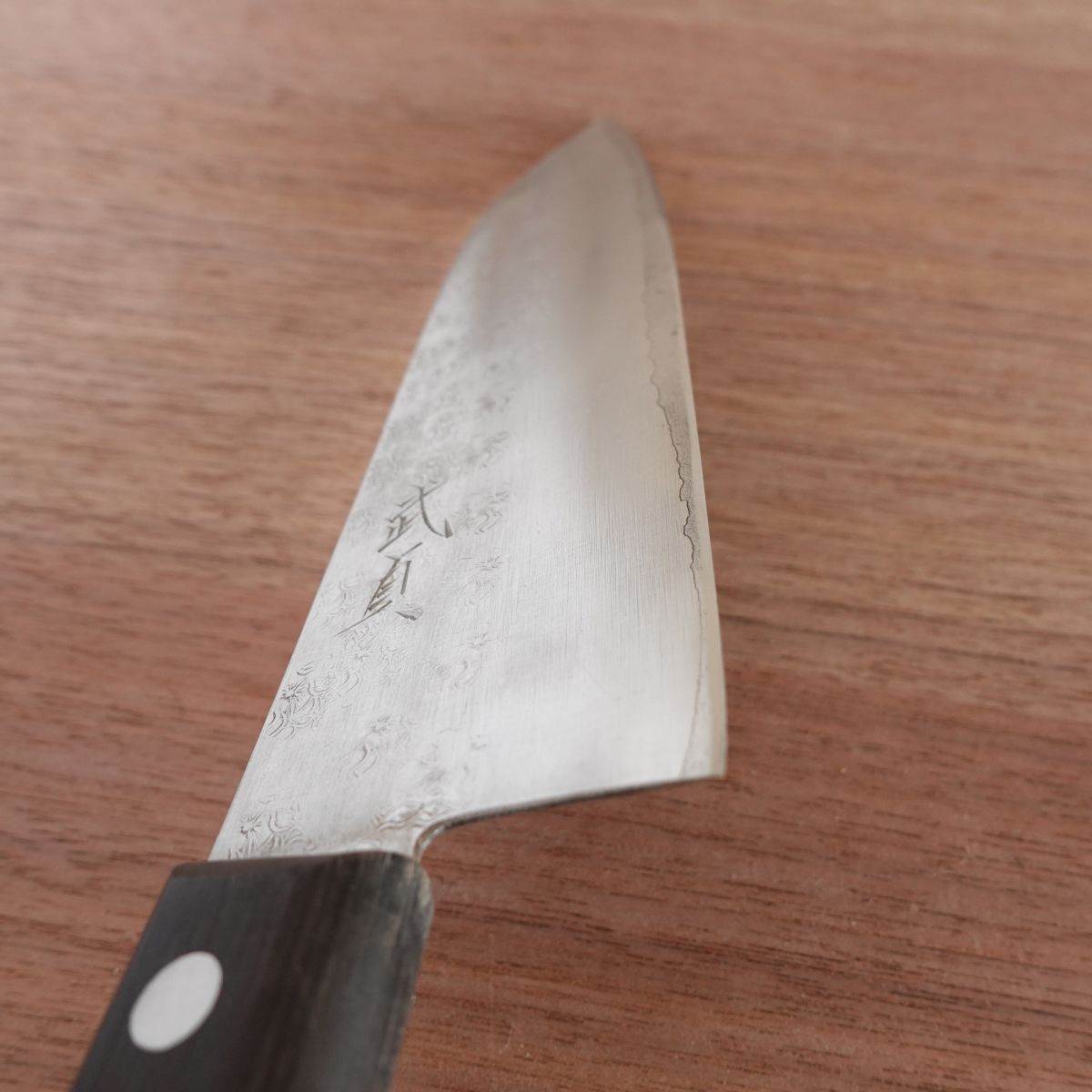Takesada Santoku Knife, Sharpened, Hand-Forged Aogami Steel, Yasuki Blue Steel, Hon-Warikomi, 175mm