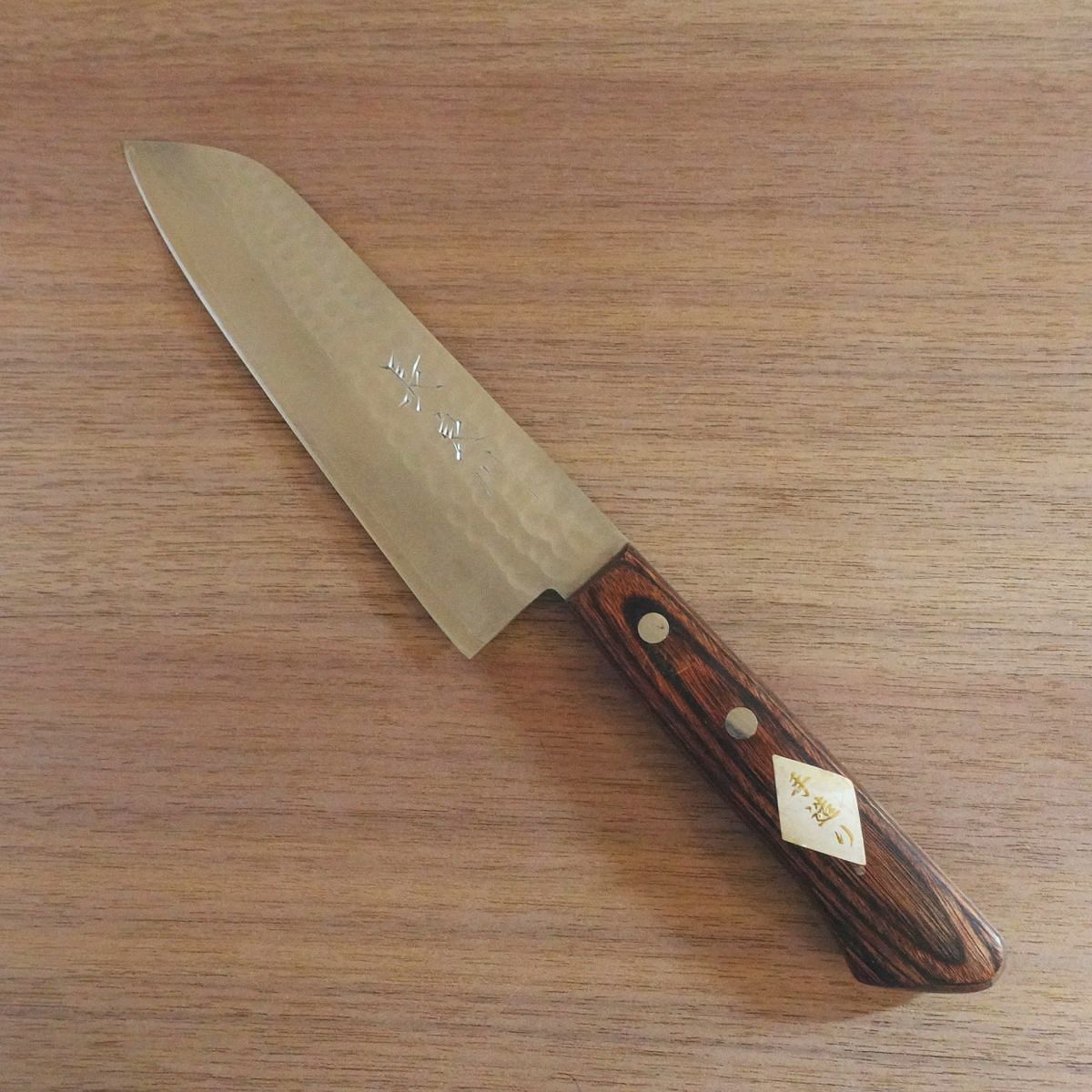 Nagaragawa Santoku Knife, Sharpened, Tsuchime Finish, Handcrafted, Nearly Unused, 165mm