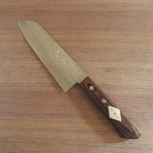 Nagaragawa Santoku Knife, Sharpened, Tsuchime Finish, Handcrafted, Nearly Unused, 165mm