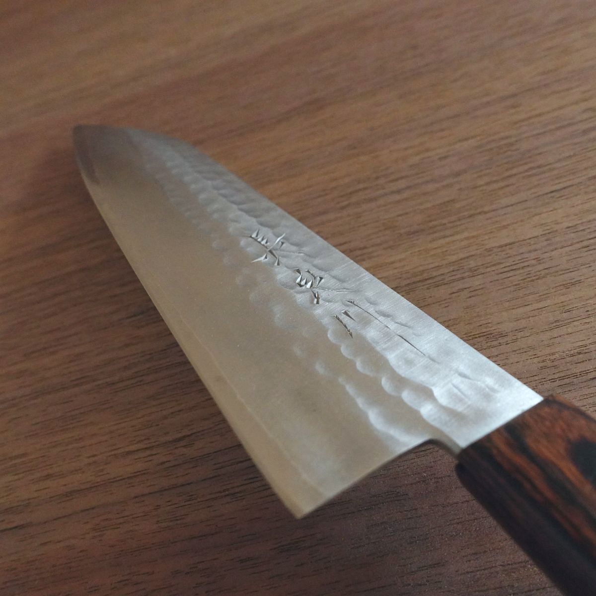 Nagaragawa Santoku Knife, Sharpened, Tsuchime Finish, Handcrafted, Nearly Unused, 165mm