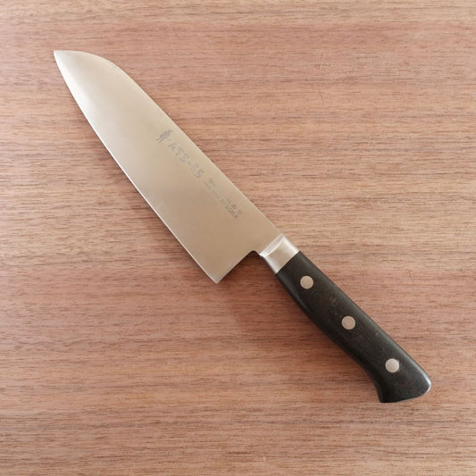 G-Sakai Santoku Knife, Sharpened, ATS-55 Stainless Steel, Samurai Logo, Handmade, 180mm