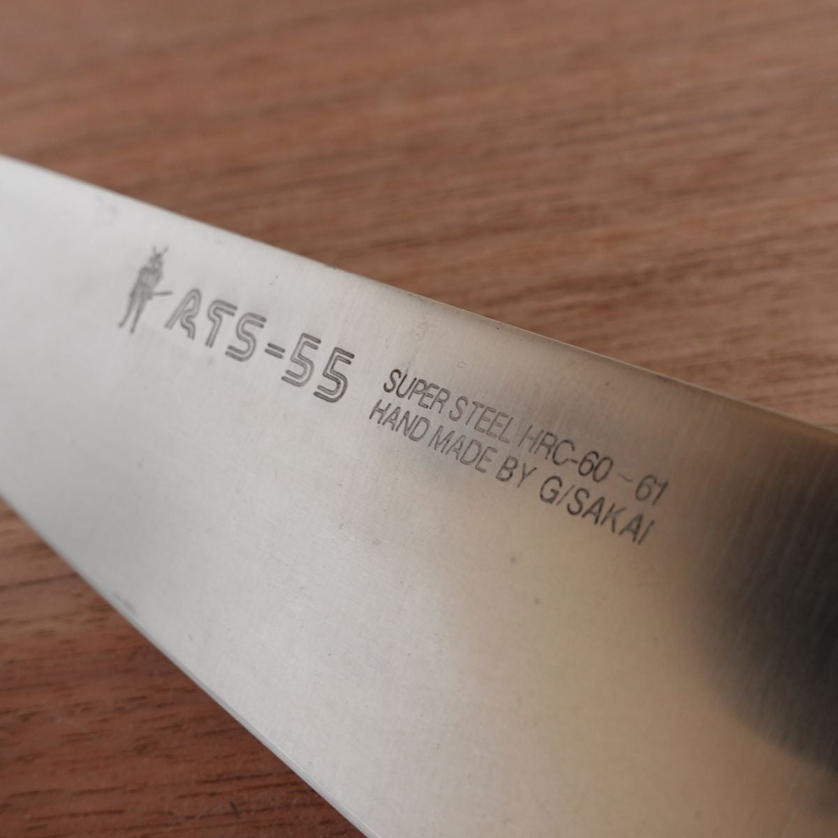 G-Sakai Santoku Knife, Sharpened, ATS-55 Stainless Steel, Samurai Logo, Handmade, 180mm