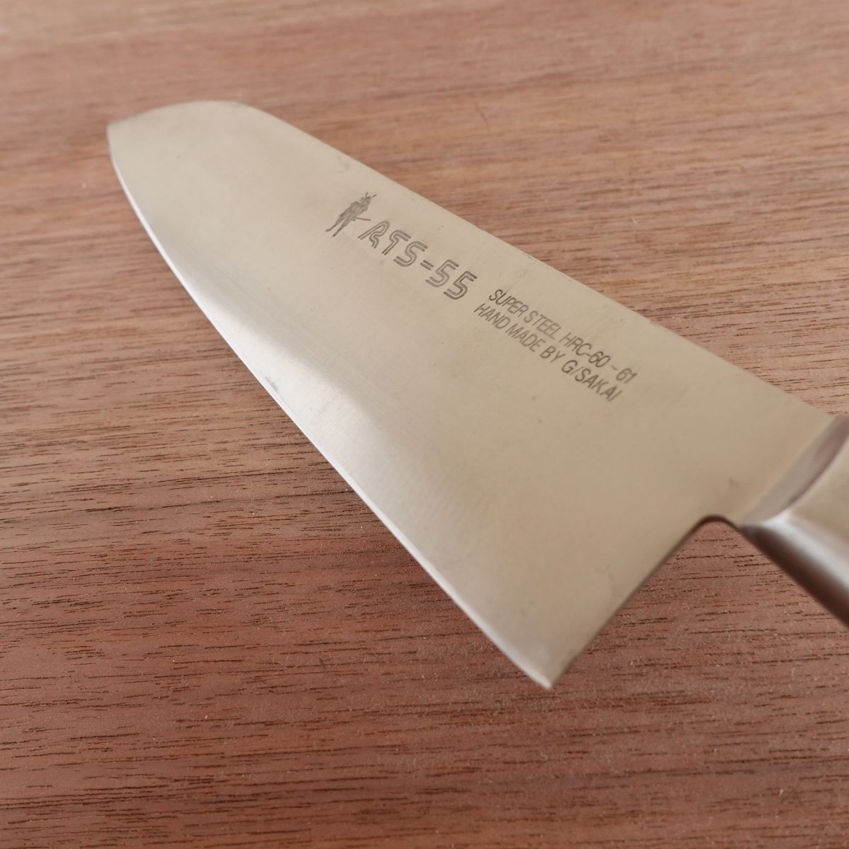 G-Sakai Santoku Knife, Sharpened, ATS-55 Stainless Steel, Samurai Logo, Handmade, 180mm