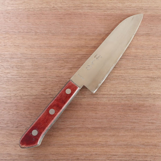 Poramu Santoku Knife, Sharpened, Special Aogami Steel, Warikomi, Brown Handle, 165mm