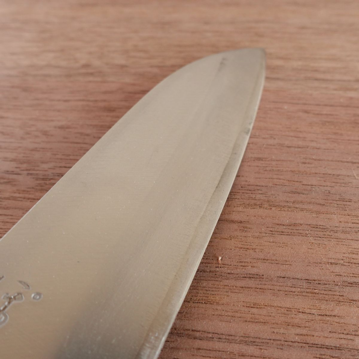Poramu Santoku Knife, Sharpened, Special Aogami Steel, Warikomi, Brown Handle, 165mm