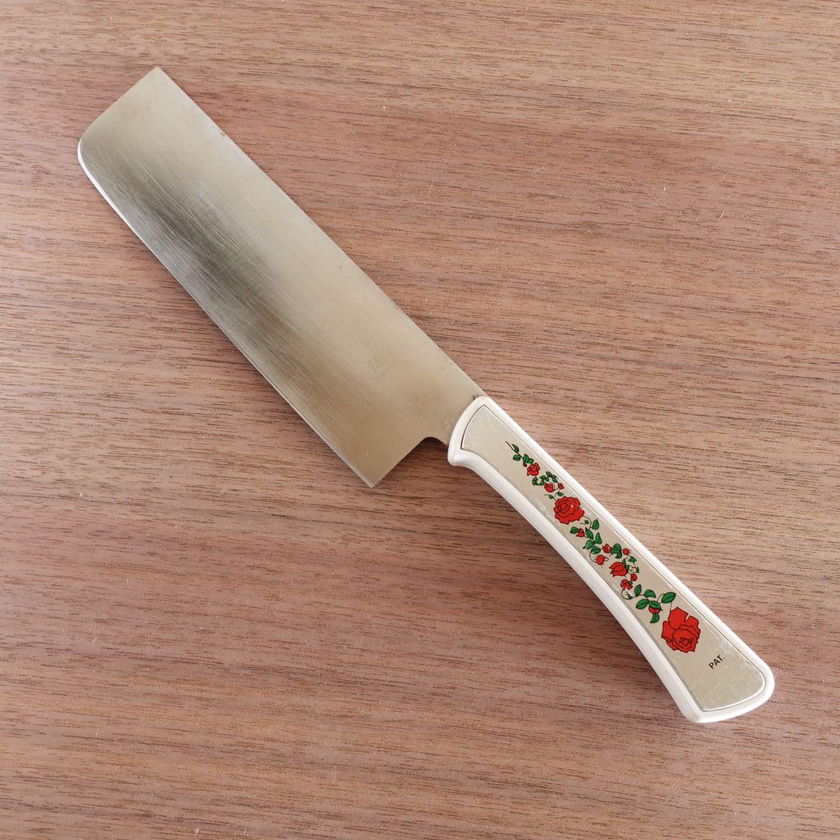 Rose Pattern Nakiri Knife, Sharpened, Stainless Steel, Vegetable Knife, Rose Design, 160mm
