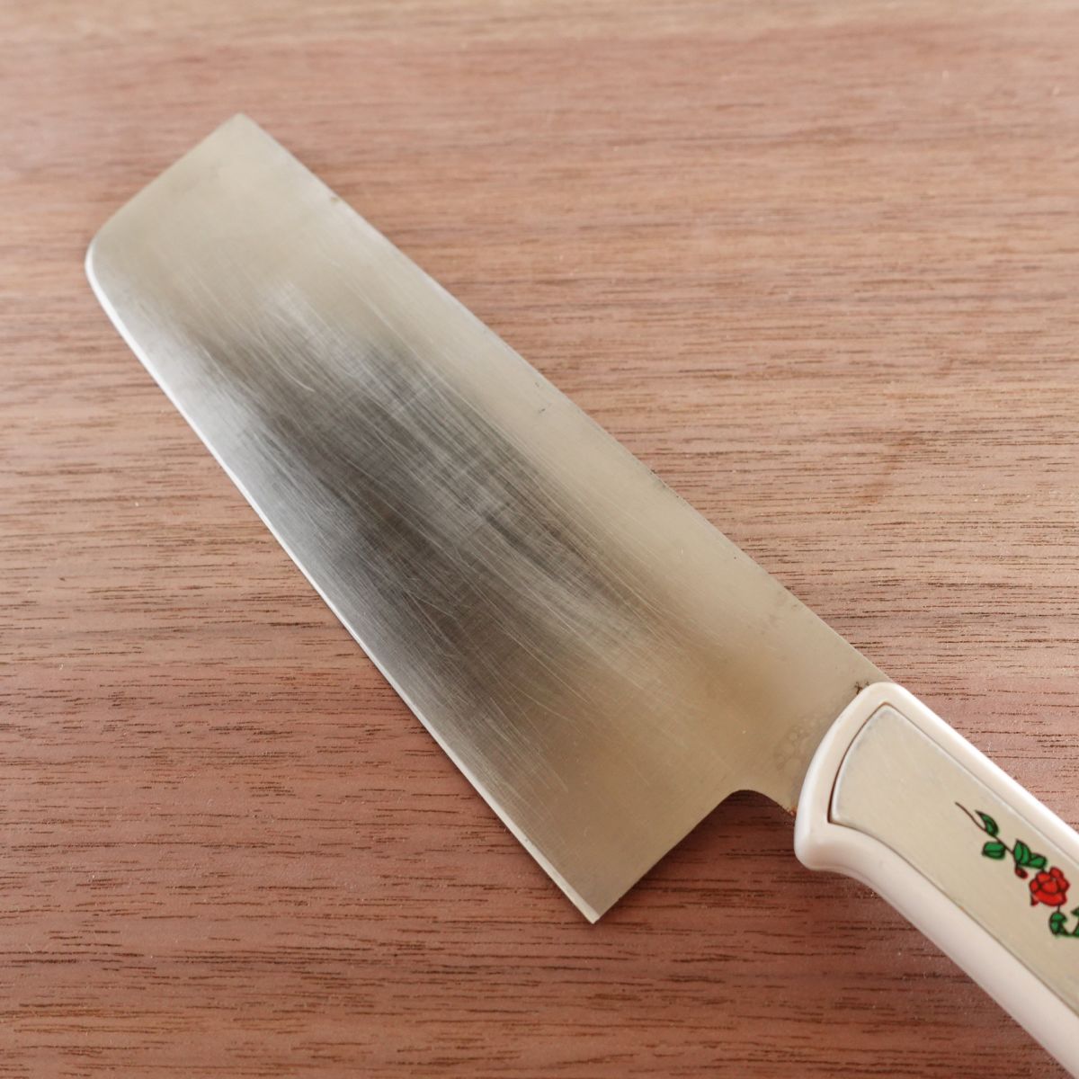 Rose Pattern Nakiri Knife, Sharpened, Stainless Steel, Vegetable Knife, Rose Design, 160mm