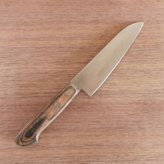 Seki Yoshihide Ko-Santoku Knife, Sharpened, Wide Petty Knife, Gold Clad Steel, 135mm