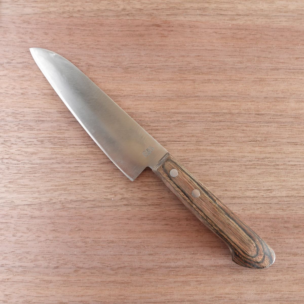 Seki Yoshihide Ko-Santoku Knife, Sharpened, Wide Petty Knife, Gold Clad Steel, 135mm