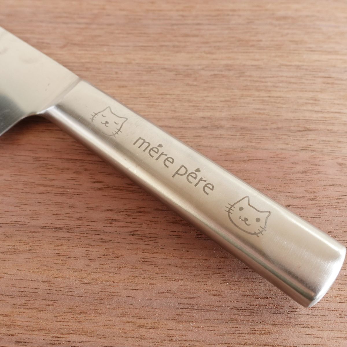 Mere Pere Santoku Knife, Sharpened, Cat Design, All Stainless Steel, All-Purpose Knife, 165mm