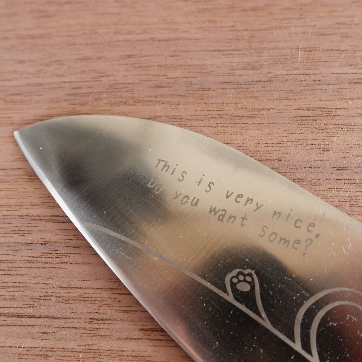 Mere Pere Santoku Knife, Sharpened, Cat Design, All Stainless Steel, All-Purpose Knife, 165mm