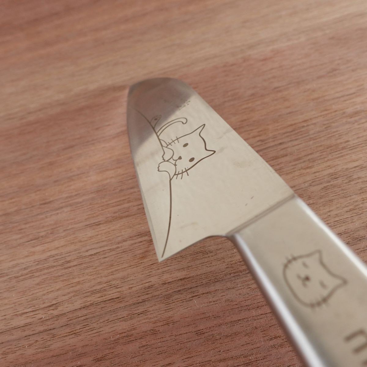 Mere Pere Santoku Knife, Sharpened, Cat Design, All Stainless Steel, All-Purpose Knife, 165mm