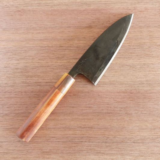 [HYPER REBORN] Masasaku Deba Knife, Sharpened, Black Oxide Finish, White Water Buffalo Handle, Hagane Steel, Single Bevel, 150mm