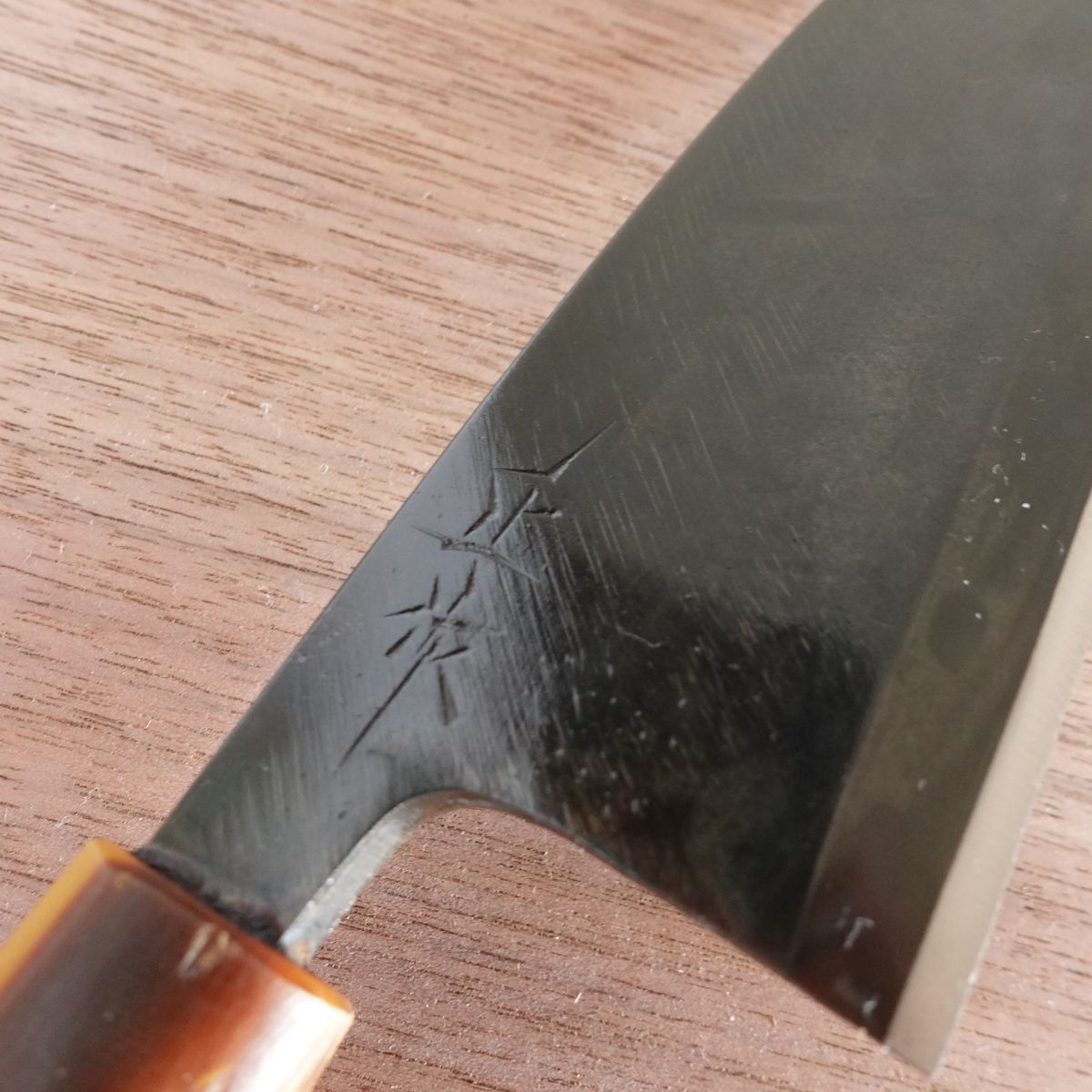 [HYPER REBORN] Masasaku Deba Knife, Sharpened, Black Oxide Finish, White Water Buffalo Handle, Hagane Steel, Single Bevel, 150mm