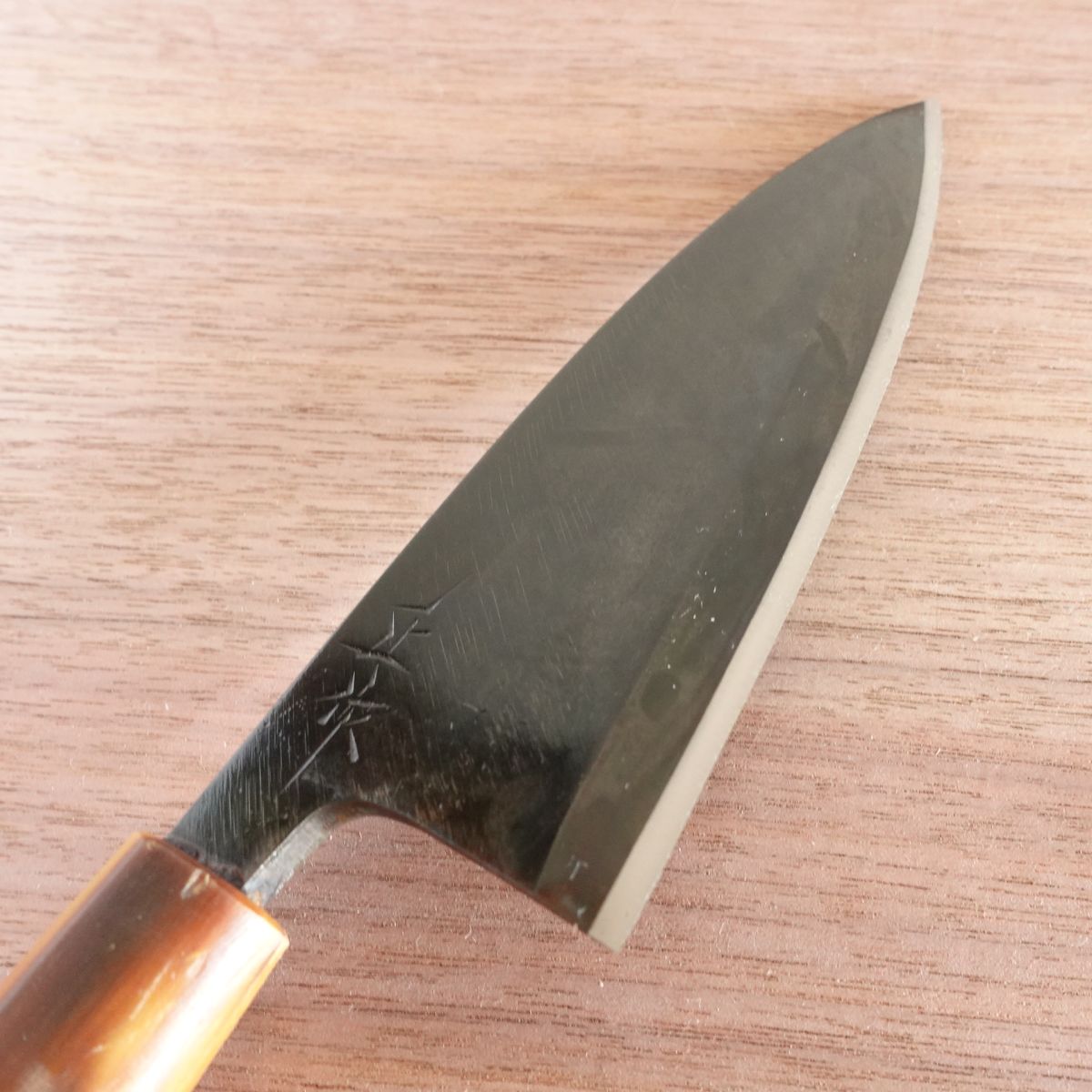 [HYPER REBORN] Masasaku Deba Knife, Sharpened, Black Oxide Finish, White Water Buffalo Handle, Hagane Steel, Single Bevel, 150mm