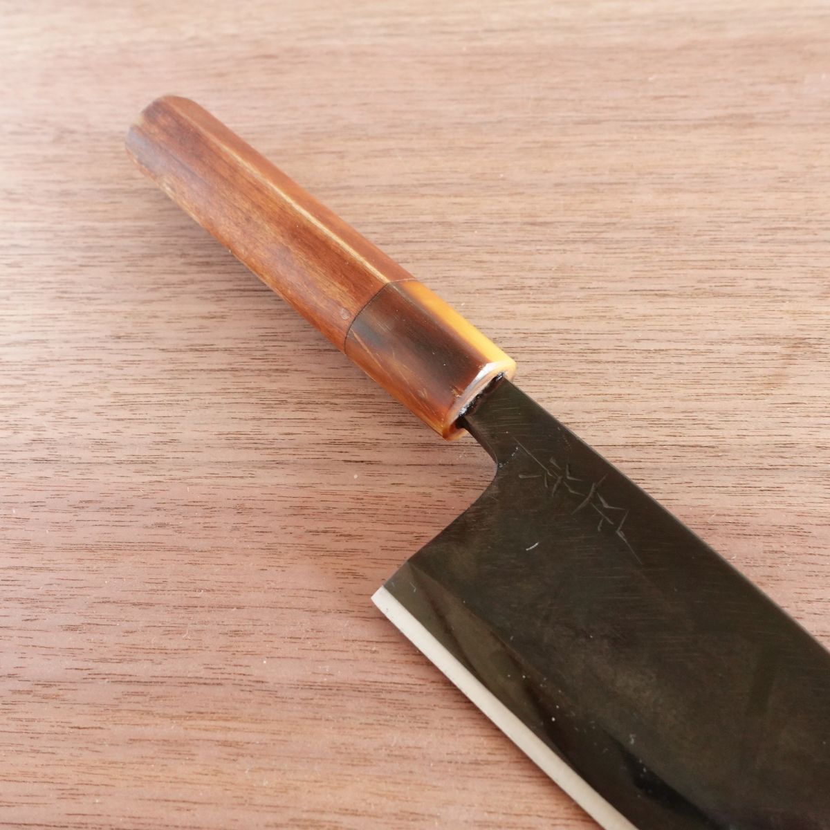 [HYPER REBORN] Masasaku Deba Knife, Sharpened, Black Oxide Finish, White Water Buffalo Handle, Hagane Steel, Single Bevel, 150mm