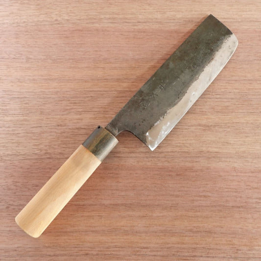 Kiya Nakiri Knife, Sharpened, HAT Series, Kurouchi Finish, Water Buffalo Handle, 160mm