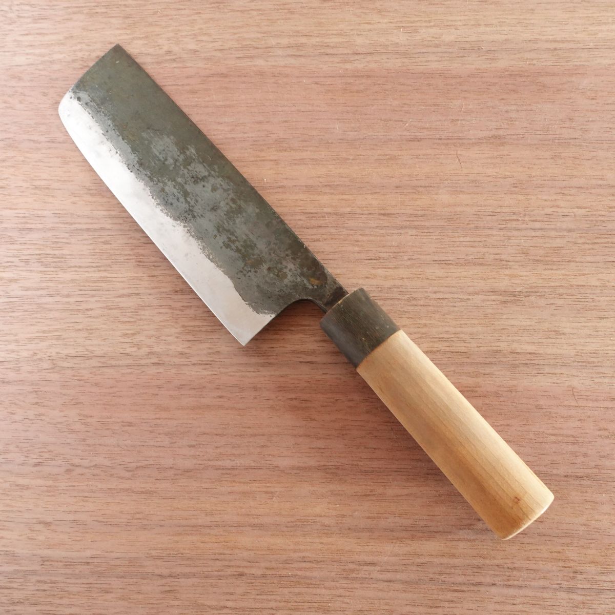 Kiya Nakiri Knife, Sharpened, HAT Series, Kurouchi Finish, Water Buffalo Handle, 160mm