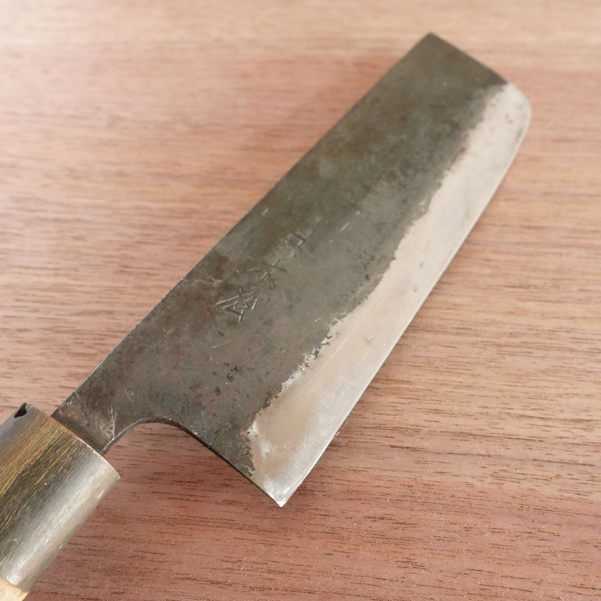 Kiya Nakiri Knife, Sharpened, HAT Series, Kurouchi Finish, Water Buffalo Handle, 160mm