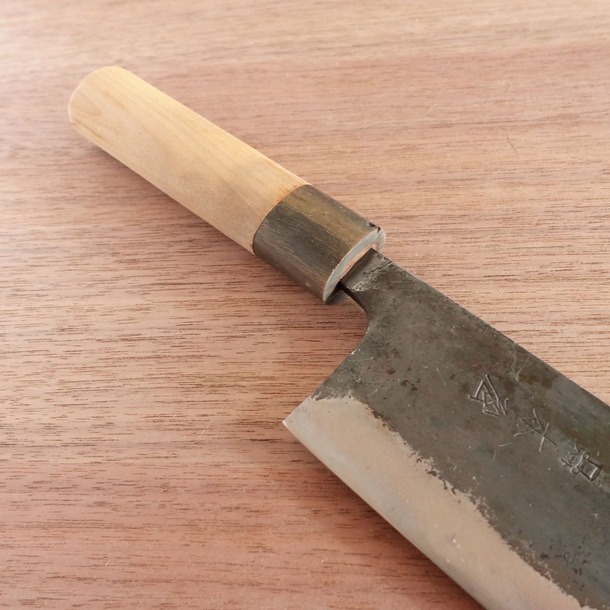 Kiya Nakiri Knife, Sharpened, HAT Series, Kurouchi Finish, Water Buffalo Handle, 160mm