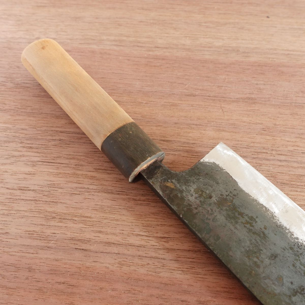 Kiya Nakiri Knife, Sharpened, HAT Series, Kurouchi Finish, Water Buffalo Handle, 160mm