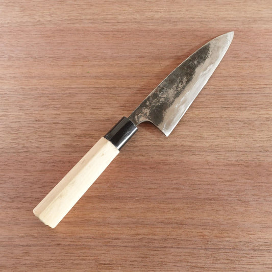 Special Wa-Santoku Knife, Sharpened, Kurouchi Finish, Hagane, Double-Edged, All-Purpose Knife, 150mm