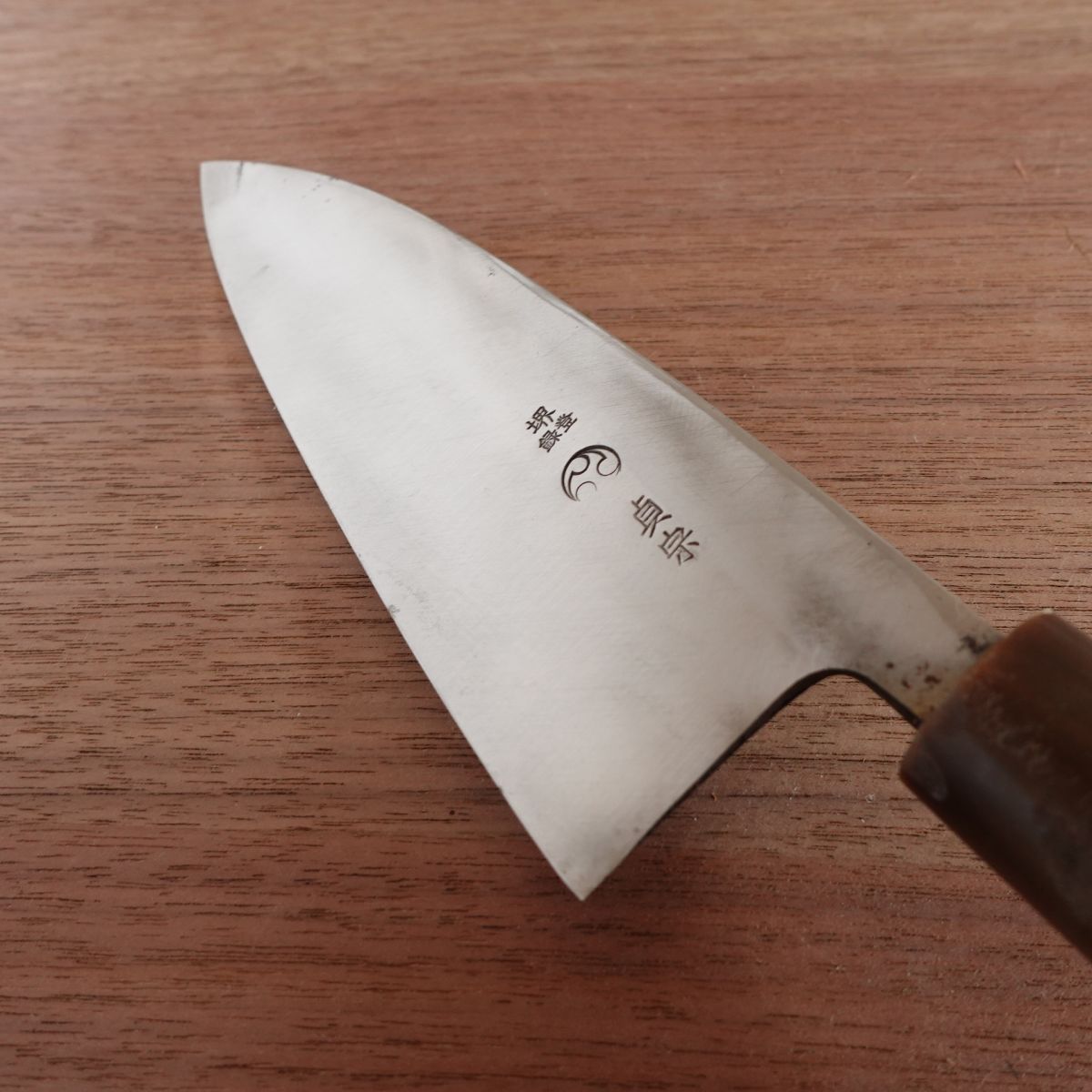 Sakai Sadamune Deba Knife, Sharpened, Water Buffalo Handle, With Sakura Sticker, 165mm