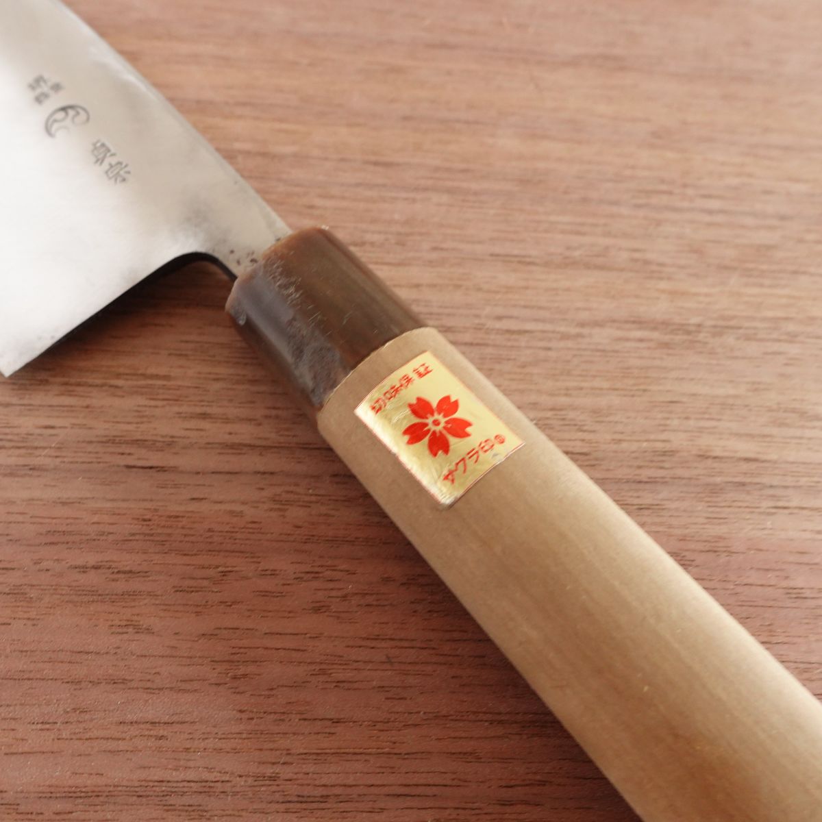 Sakai Sadamune Deba Knife, Sharpened, Water Buffalo Handle, With Sakura Sticker, 165mm