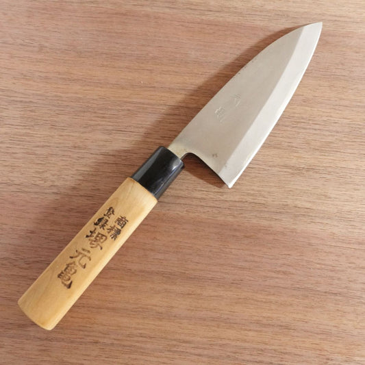 Genki Deba Knife, Sharpened, Carbon Steel, Single Bevel, Lightly Used, 155mm