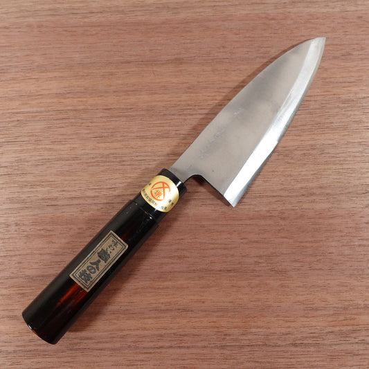 Sakai Genkichi Deba Knife, Sharpened, Negoro Lacquer Handle, Sakai Blade Sticker, Artisan Craft, Excellent Condition, 150mm