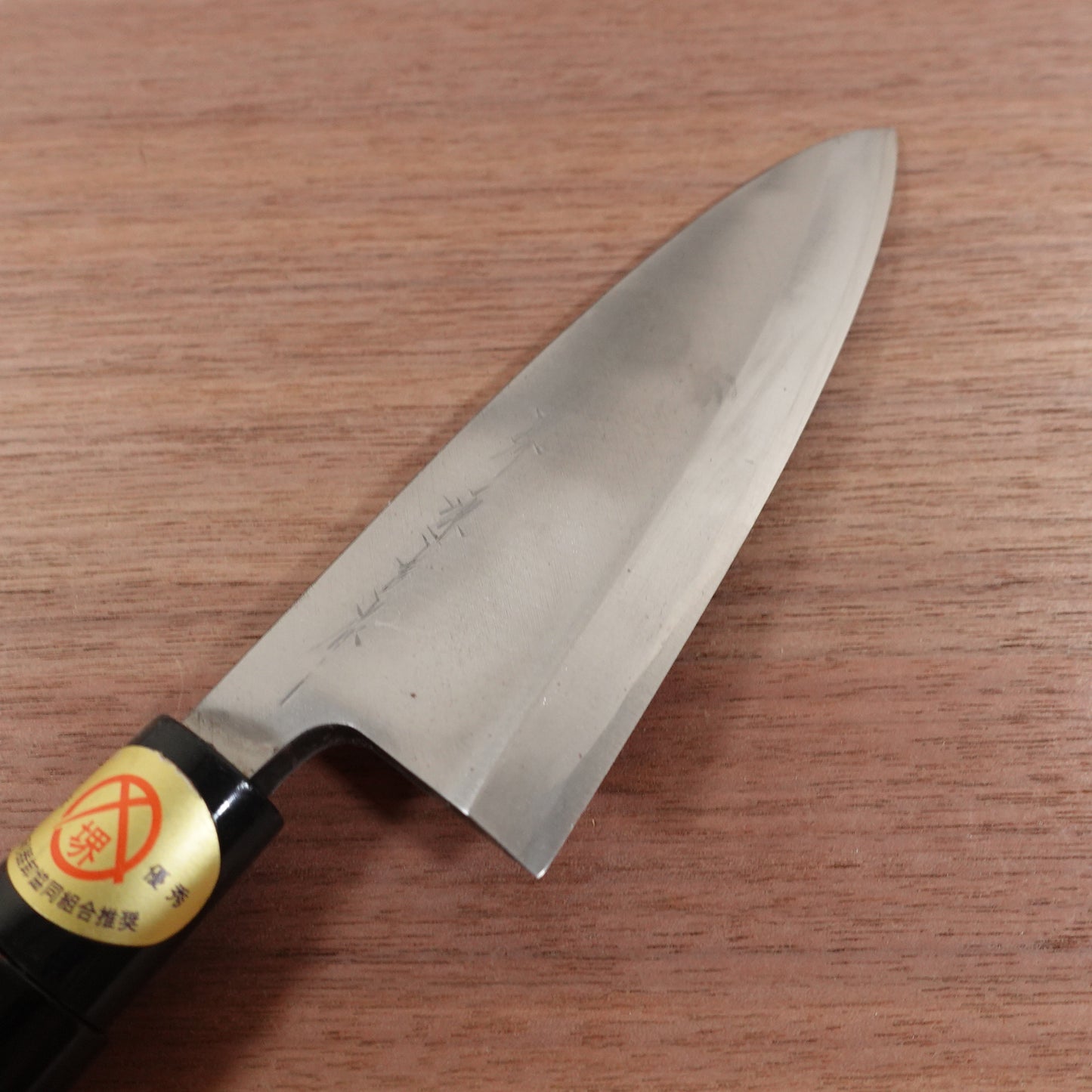 Sakai Genkichi Deba Knife, Sharpened, Negoro Lacquer Handle, Sakai Blade Sticker, Artisan Craft, Excellent Condition, 150mm
