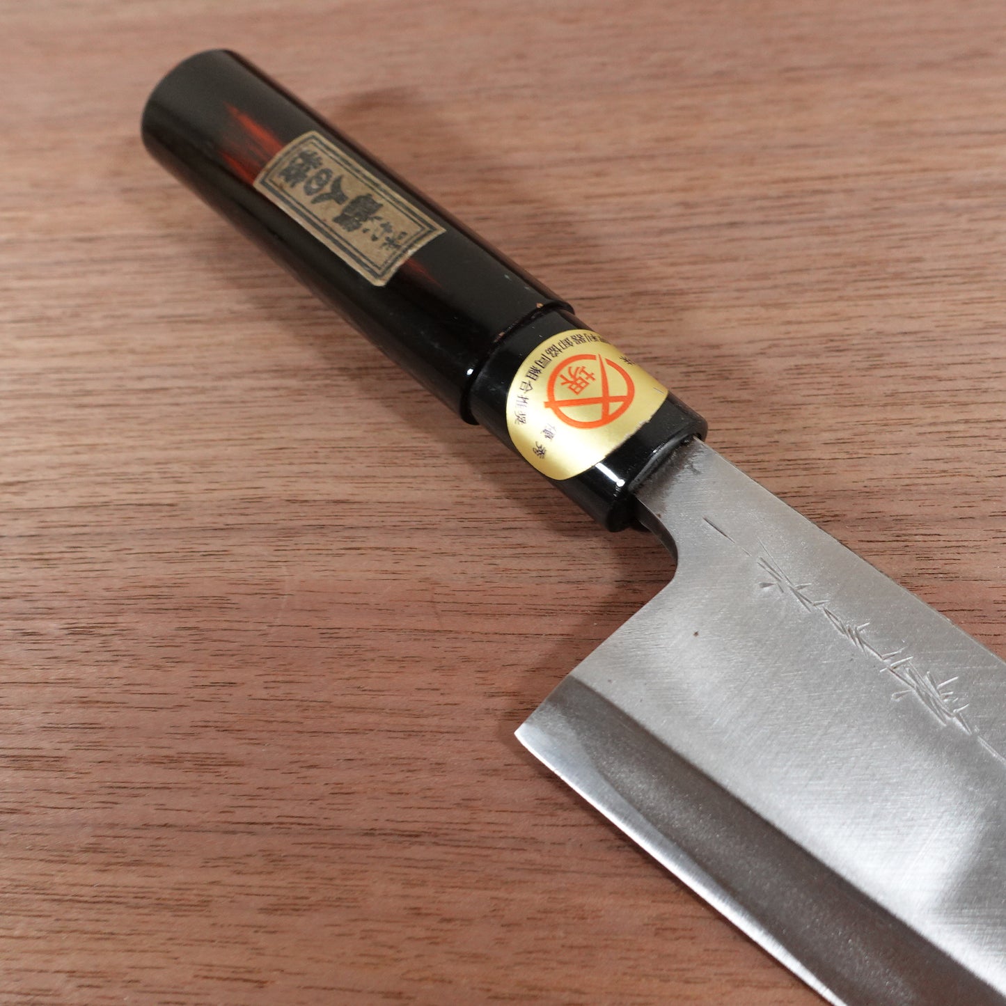 Sakai Genkichi Deba Knife, Sharpened, Negoro Lacquer Handle, Sakai Blade Sticker, Artisan Craft, Excellent Condition, 150mm