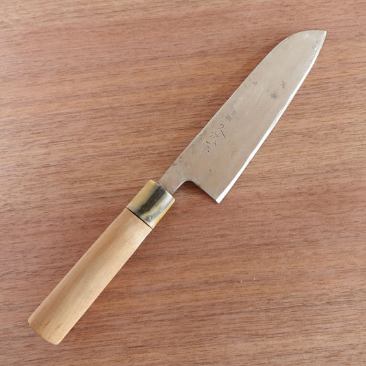 Hisatsugu Wa-Santoku Knife, Sharpened, Water Buffalo Handle, All-Purpose Knife, Hagane, 165mm