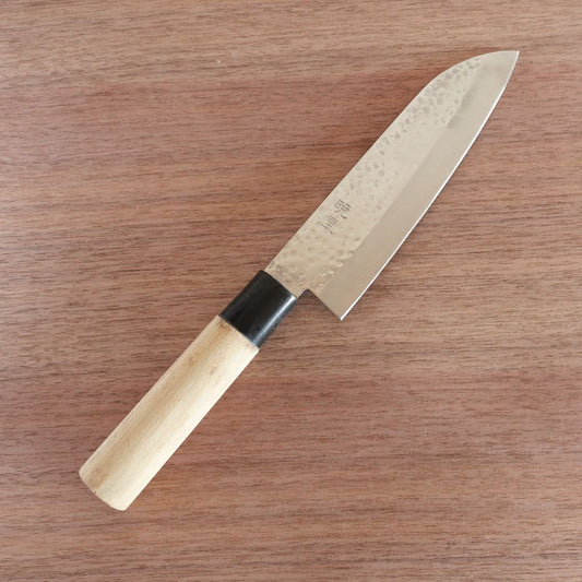 Akari Santoku Knife, Sharpened, All-Purpose Knife, Stainless Steel, Tsuchime Finish, 170mm