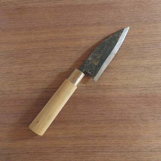 Masafumi Ko-Deba Knife, Sharpened, Kurouchi Finish, Aji Knife, Single-Edged, 105mm