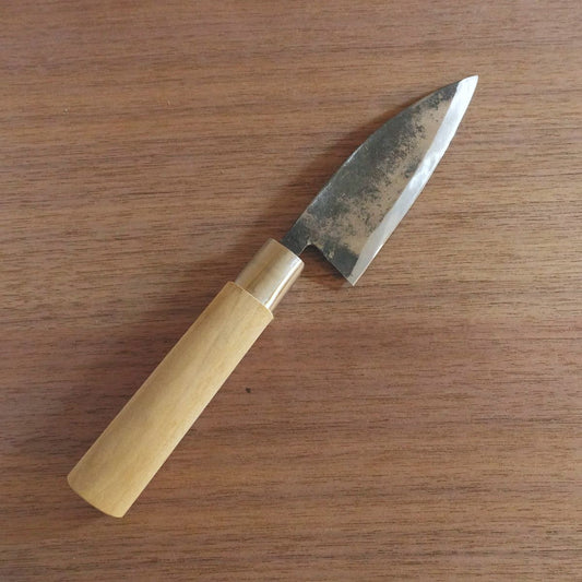 Masafumi Ko-Deba Knife, Sharpened, Kurouchi Finish, Aji Knife, Single-Edged, 105mm