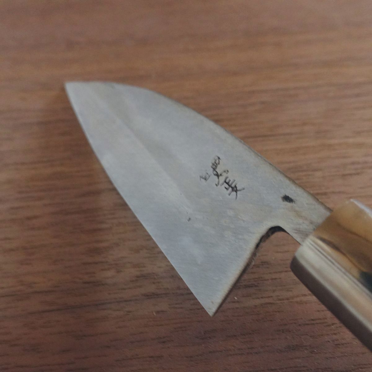 Masafumi Ko-Deba Knife, Sharpened, Kurouchi Finish, Aji Knife, Single-Edged, 105mm
