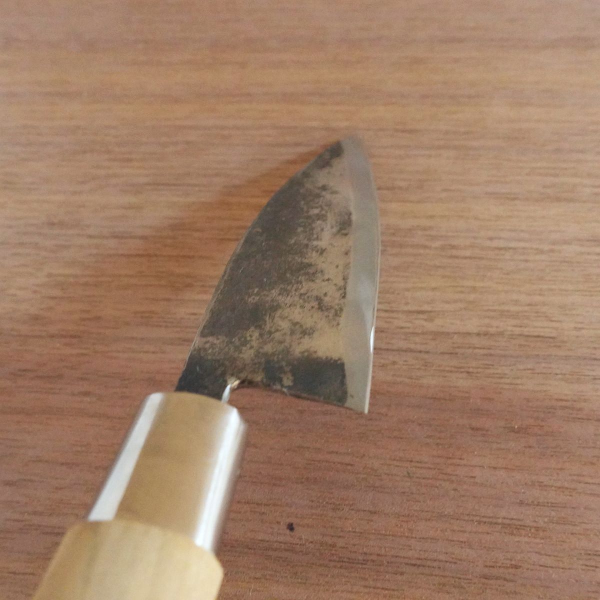 Masafumi Ko-Deba Knife, Sharpened, Kurouchi Finish, Aji Knife, Single-Edged, 105mm