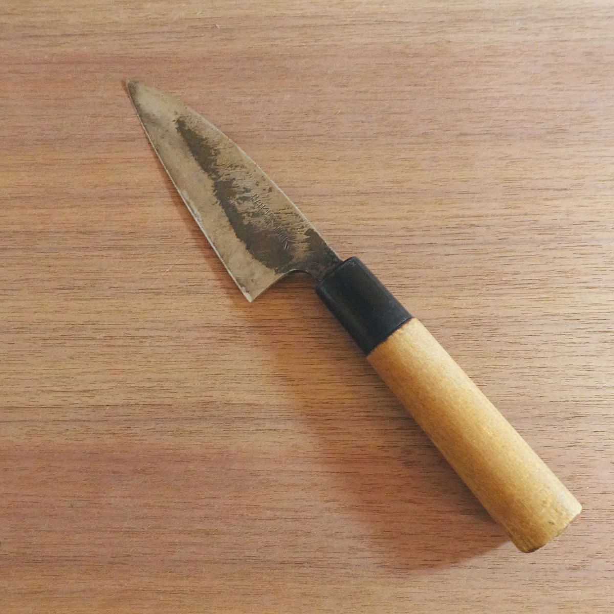 Aogami Steel Aji-Kiri Knife, Sharpened, Kurouchi Finish, Ko-Deba, Double-Edged, Tosa, 105mm
