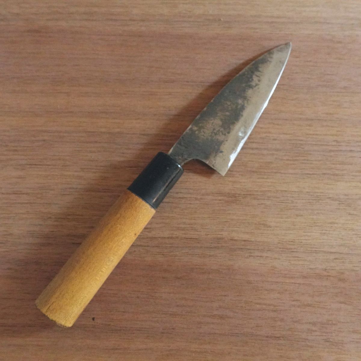 Aogami Steel Aji-Kiri Knife, Sharpened, Kurouchi Finish, Ko-Deba, Double-Edged, Tosa, 105mm