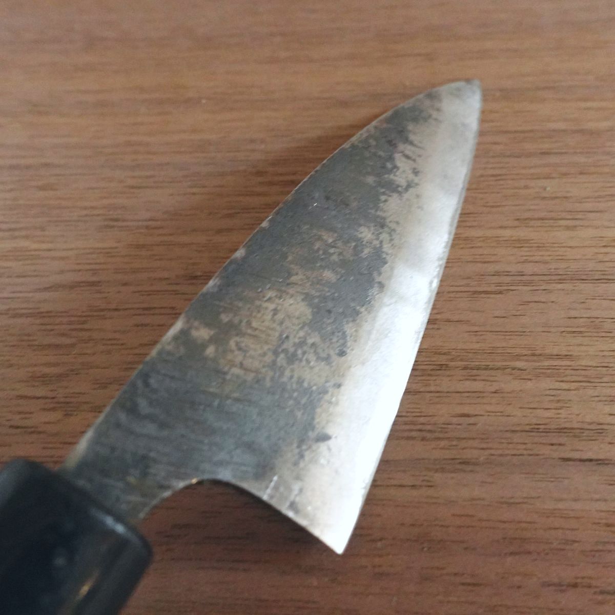 Aogami Steel Aji-Kiri Knife, Sharpened, Kurouchi Finish, Ko-Deba, Double-Edged, Tosa, 105mm