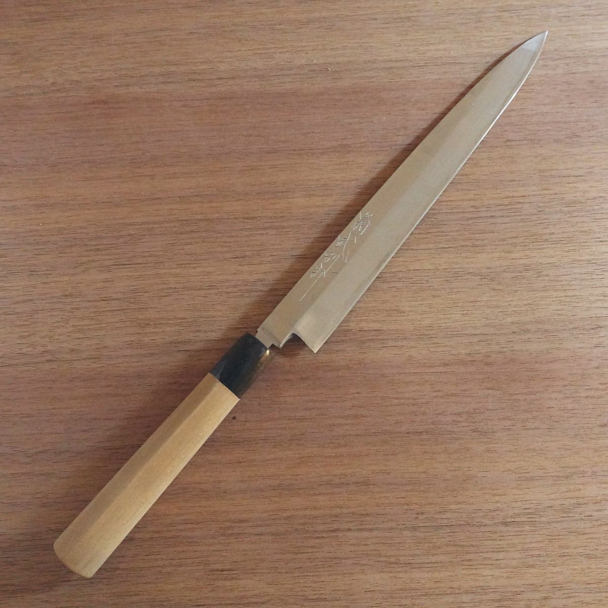 Kikutake Yanagiba Knife, Sharpened, Water Buffalo Handle, Sashimi Knife, Yasuki Steel, 240mm